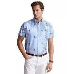 Polo Ralph Lauren Blue Gingham Palm‎ Tree Short Sleeve Shirt Big & Tall XL